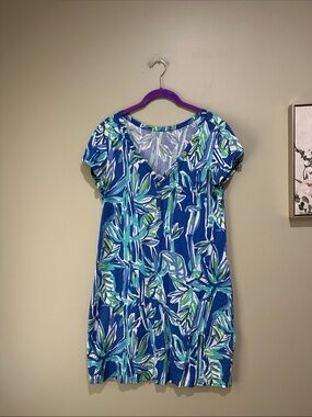 🌹Lilly Pulitzer Blue Tropical Leaf Midi Dress